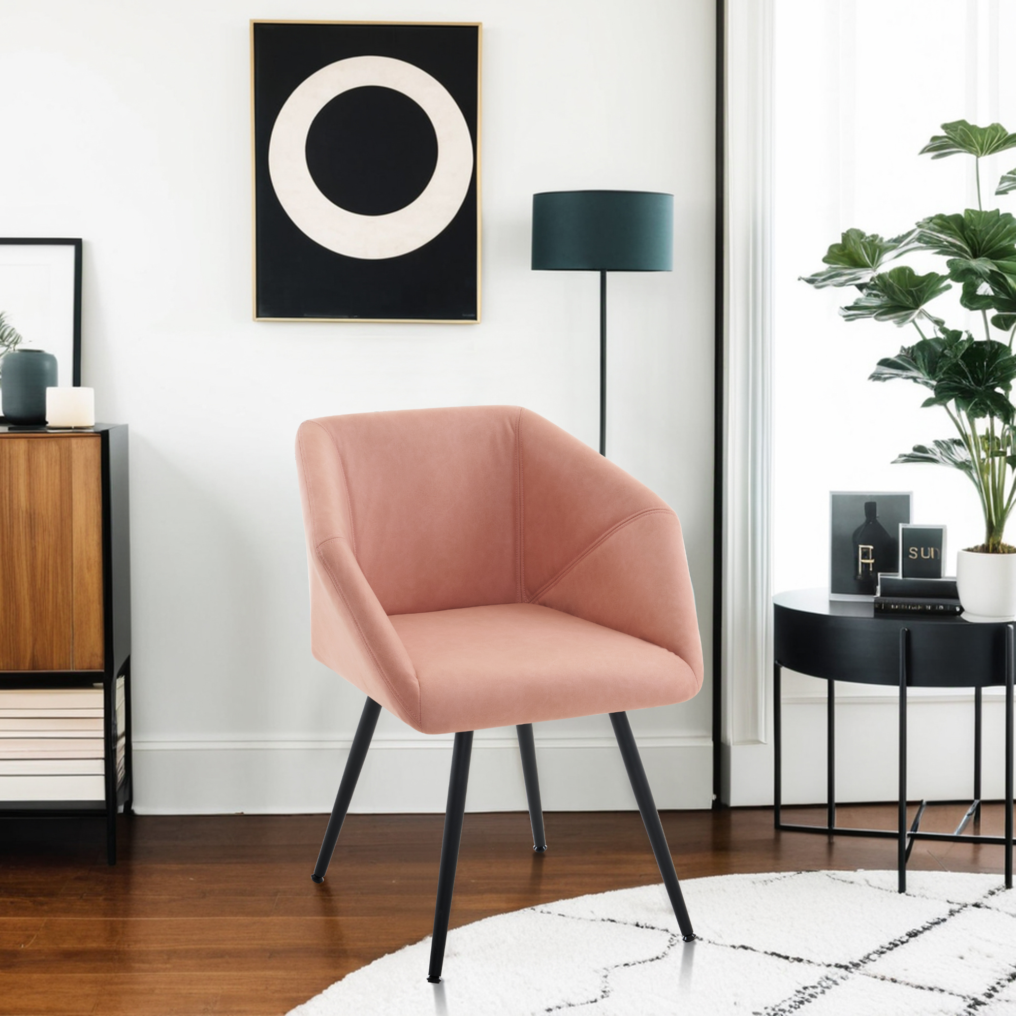 BarberPub Living Room Chair, Upholstered Dining Chair, Makeup chair for Vanity, Pink